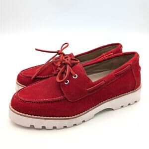 Donald Pliner Harlie02 Suede Lug Bottom Boat Shoes Women's Red Size US8.5M EU39